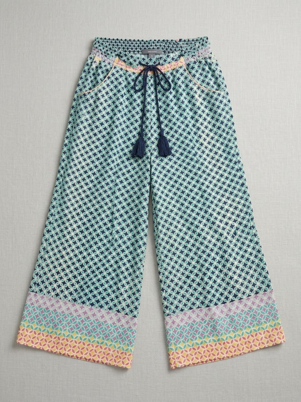 Anthropologie Geometric Tile Print cotton Smocked Wide Leg Pants Size: Large